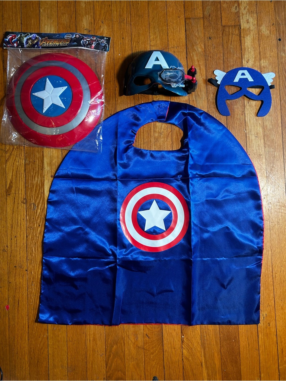 Captain America Costume Kit, Mask lights -up, Shield lights up,Cape. Fabric Mask